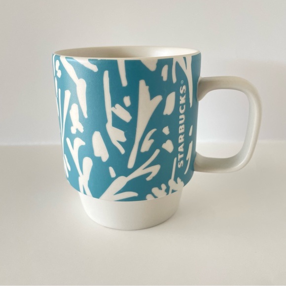 Starbucks Other - Starbucks 2016 Blue Abstract Floral Print 12oz Mug Stackable Coffee Tea